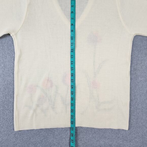 Vintage Bonnie Lee by Leroy Sweater Women Size 40 Yellow Floral Embroider V Neck - Picture 7 of 8